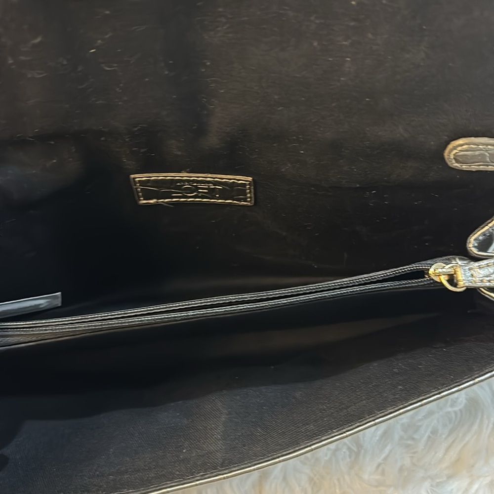 Ann Taylor LOFT Faux Alligator Clutch Pewter Metallic Chain Strap Evening Bag - Picture 9 of 11
